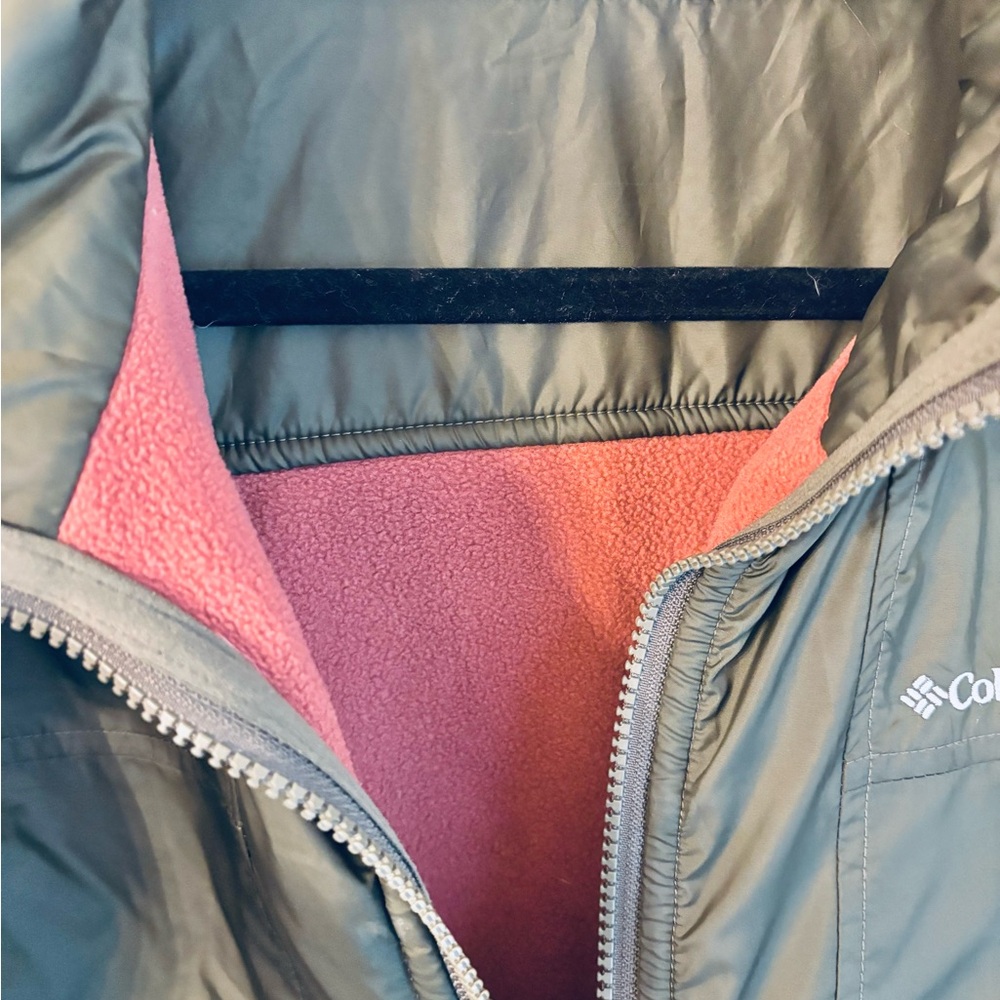 Columbia Women’s Reversible Nylon Fleece Lined Zip-Up Jacket Olive Coral, Sz L - Picture 8 of 16